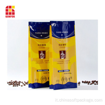 Sacchetto di imballaggio quadruplo sigillato con lato per caffè 16 oz